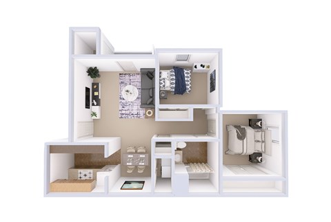 Floor plan for 2 beds, 1 bath, 854 sqft